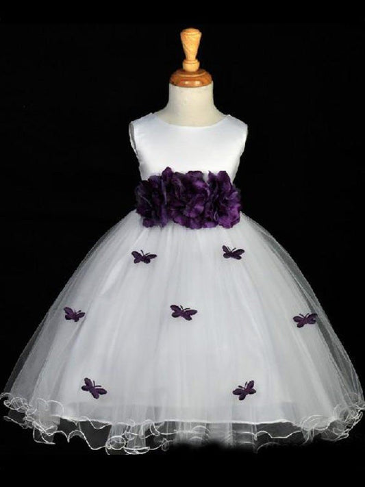 A-line/Princess Scoop Hand-made Flower Sleeveless Long Organza Flower Girl Dresses CICIP0007630