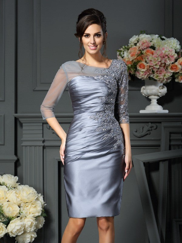 Sheath/Column Scoop Beading 1/2 Sleeves Short Satin Mother of the Bride Dresses CICIP0007038