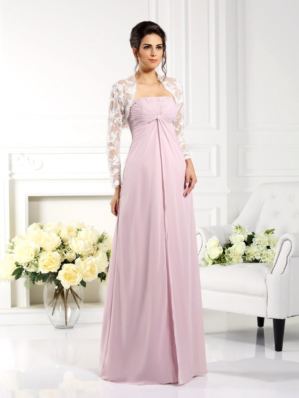 A-Line/Princess Strapless Lace Sleeveless Long Chiffon Mother of the Bride Dresses CICIP0007331