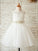 A-Line/Princess Tulle Lace Scoop Sleeveless Knee-Length Flower Girl Dresses CICIP0007869