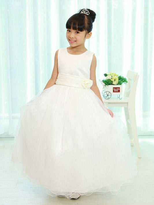 A-line/Princess Scoop Sleeveless Sash/Ribbon/Belt Long Organza Flower Girl Dresses CICIP0007790