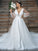 A-Line/Princess Tulle Ruffles V-neck Long Sleeves Court Train Wedding Dresses CICIP0006580