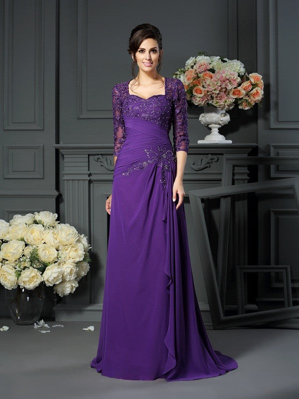A-Line/Princess Sweetheart Applique 1/2 Sleeves Long Chiffon Mother of the Bride Dresses CICIP0007133
