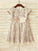 A-line/Princess Scoop Short Sleeves Hand-made Flower Tea-Length Lace Flower Girl Dresses CICIP0007728