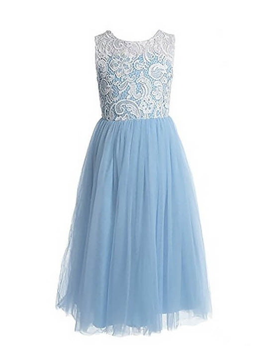 A-Line/Princess Sleeveless Jewel Lace Ankle-Length Tulle Flower Girl Dresses CICIP0007594