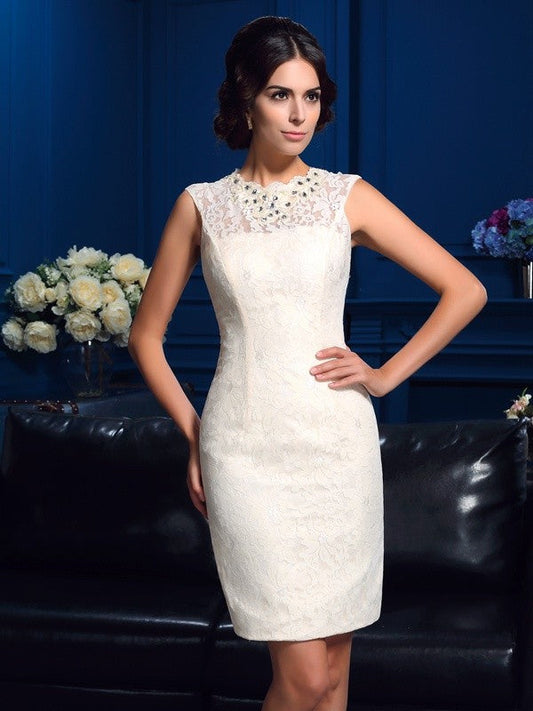 Sheath/Column Jewel Lace Sleeveless Short Lace Mother of the Bride Dresses CICIP0007314