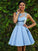A-Line/Princess Sleeveless Bateau Satin Applique Short/Mini Dresses CICIP0008258