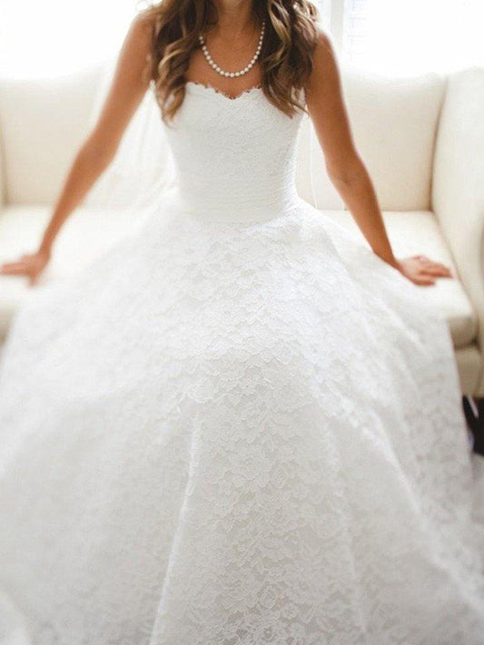 A-Line/Princess Sweetheart Cathedral Train Sleeveless Lace Wedding Dresses CICIP0006333