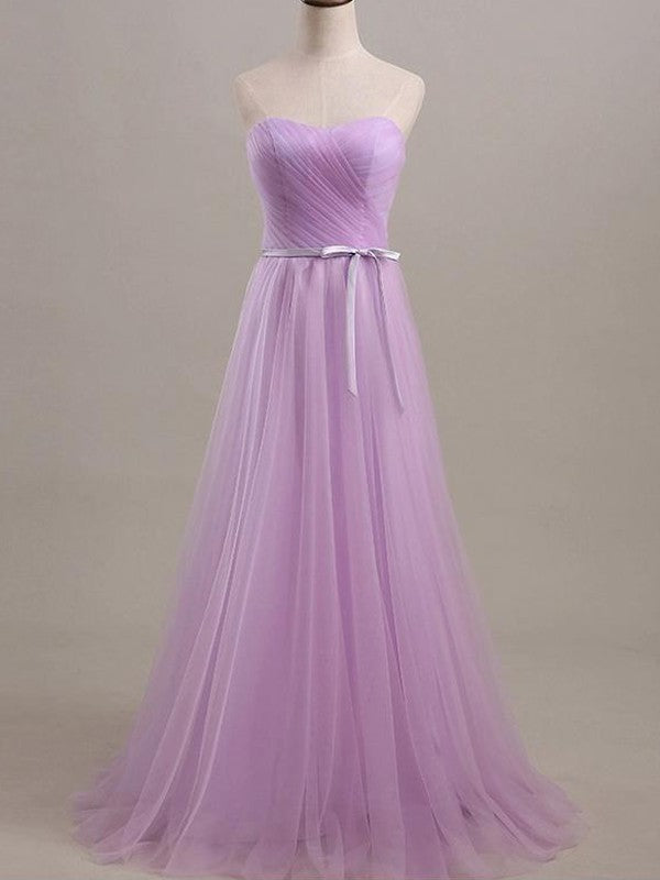 A-Line/Princess Sleeveless Sweetheart Floor-Length Sash/Ribbon/Belt Tulle Bridesmaid Dresses CICIP0005064