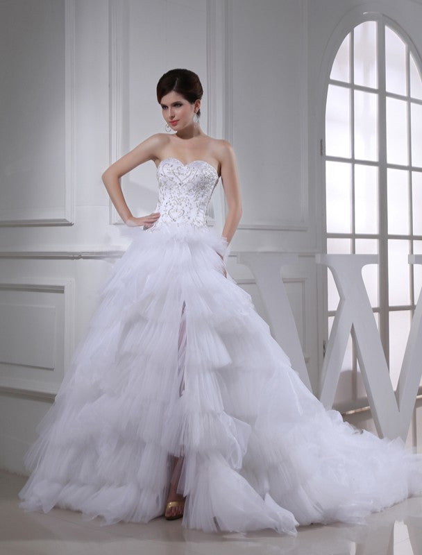 A-Line/Princess Beading Sweetheart Sleeveless Satin Wedding Dresses CICIP0006969