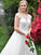 A-Line/Princess Tulle V-neck Sleeveless Applique Court Train Wedding Dresses CICIP0006734