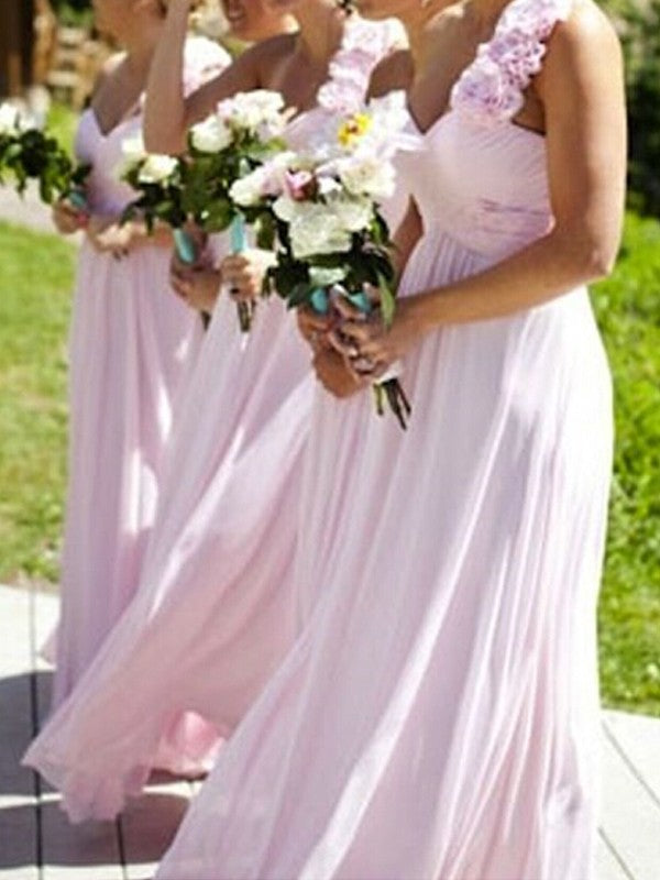 A-Line/Princess One-Shoulder Sleeveless Floor-Length Chiffon Bridesmaid Dresses CICIP0005660