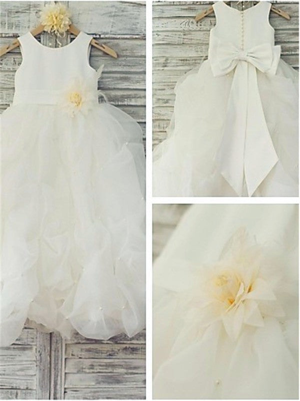 Ball Gown Sleeveless Scoop Hand-made Flower Floor-Length Organza Flower Girl Dresses CICIP0007636