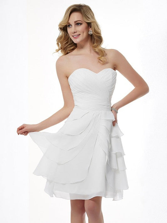 A-Line/Princess Sweetheart Sleeveless Pleats Short Chiffon Bridesmaid Dresses CICIP0005625