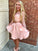 A-Line/Princess Long Sleeves Sheer Neck Satin Lace Short/Mini Two Piece Dresses CICIP0008487