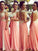 A-Line/Princess Straps Sleeveless Chiffon Applique Floor-Length Bridesmaid Dresses CICIP0005566