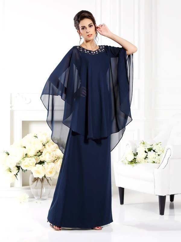 A-Line/Princess Scoop 3/4 Sleeves Long Chiffon Mother of the Bride Dresses CICIP0007081