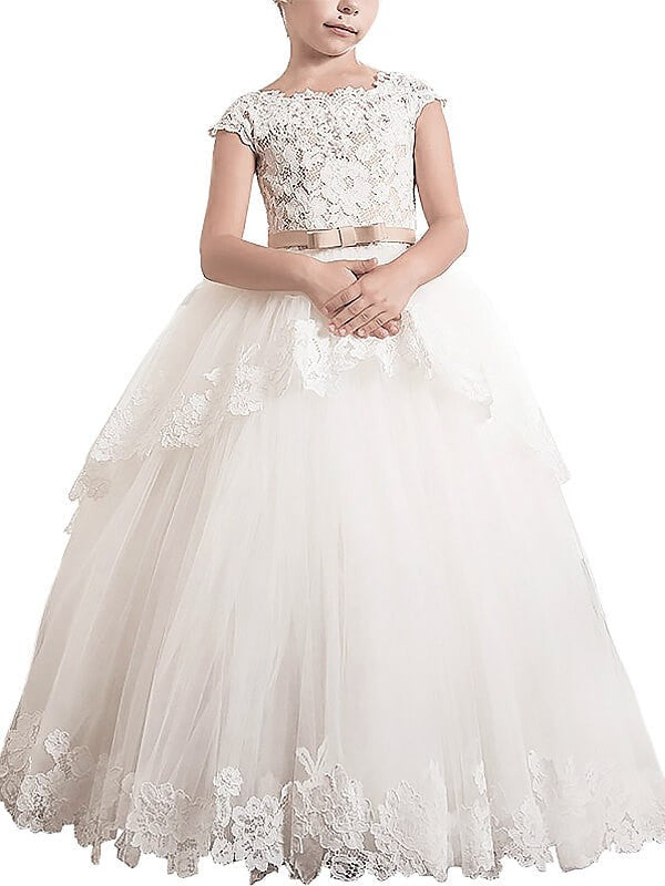 Ball Gown Sleeveless Scoop Lace Floor-Length Tulle Flower Girl Dresses CICIP0007580