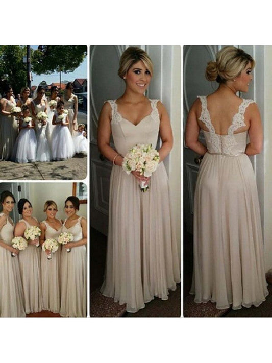 A-Line/Princess Sweetheart Sleeveless Floor-Length Chiffon Bridesmaid Dresses CICIP0005190
