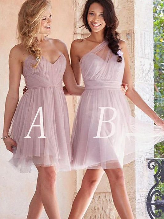 A-Line/Princess Tulle Sleeveless Short/Mini Bridesmaid Dresses CICIP0005268