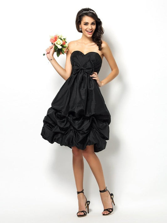 A-Line/Princess Sweetheart Bowknot Sleeveless Short Taffeta Bridesmaid Dresses CICIP0005449