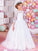 Ball Gown Jewel 1/2 Sleeves Lace Sweep/Brush Train Tulle Flower Girl Dresses CICIP0007566