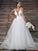 A-Line/Princess Tulle Ruffles V-neck Sleeveless Sweep/Brush Train Wedding Dresses CICIP0006579