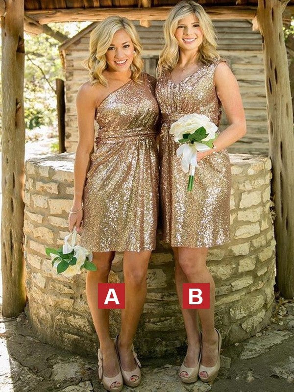 Sheath/Column Sleeveless Sequins Short/Mini Bridesmaid Dresses CICIP0005199