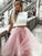 A-Line/Princess Tulle Bateau Lace Sleeveless Knee-Length Two Piece Dresses CICIP0008196