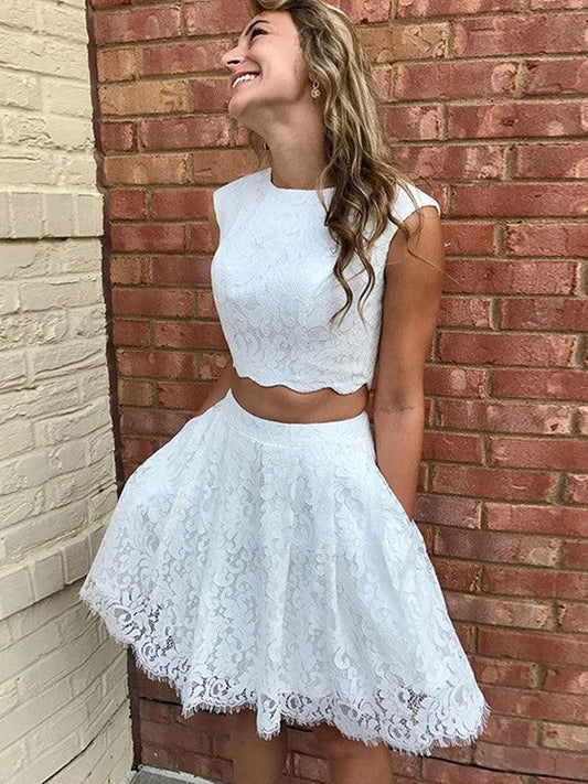 A-Line/Princess Lace Lace Scoop Sleeveless Short/Mini Homecoming Dresses CICIP0003760