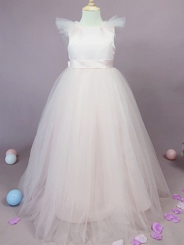 A-Line/Princess Tulle Bowknot Scoop Sleeveless Floor-Length Flower Girl Dresses CICIP0007501