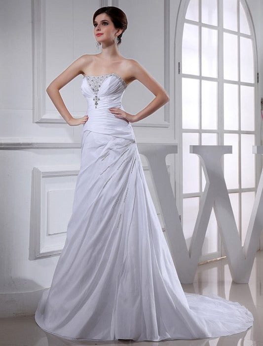 A-Line/Princess Beading Long Sleeveless Taffeta Wedding Dresses CICIP0006957