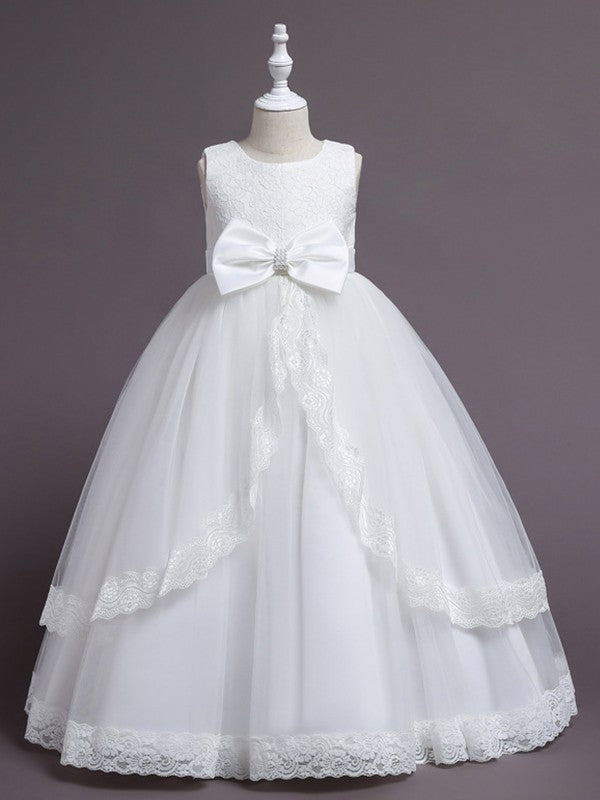Ball Gown Tulle Applique Scoop Sleeveless Floor-Length Flower Girl Dresses CICIP0007516