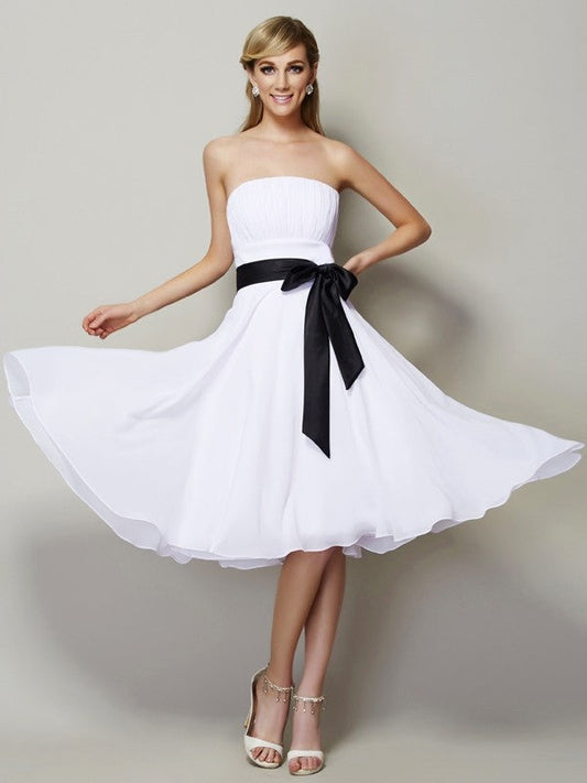 A-Line/Princess Strapless Sleeveless Sash/Ribbon/Belt Short Chiffon Bridesmaid Dresses CICIP0005101