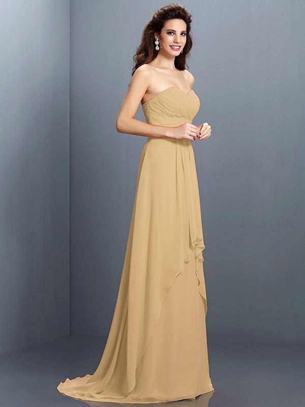 A-Line/Princess Sweetheart Pleats Sleeveless Long Chiffon Bridesmaid Dresses CICIP0005681