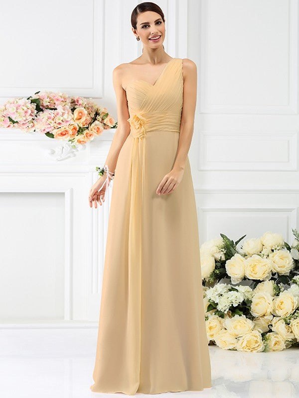 A-Line/Princess One-Shoulder Pleats Sleeveless Long Chiffon Bridesmaid Dresses CICIP0005237