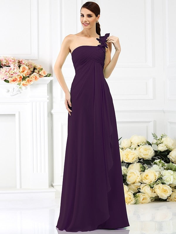 A-Line/Princess One-Shoulder Pleats Sleeveless Long Chiffon Bridesmaid Dresses CICIP0005341