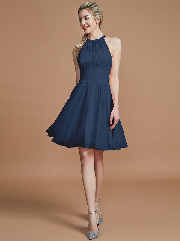 A-Line/Princess Chiffon Knee-Length Sleeveless Scoop Bridesmaid Dresses CICIP0005275