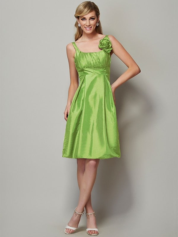 A-Line/Princess Straps Sleeveless Pleats Short Taffeta Bridesmaid Dresses CICIP0005769