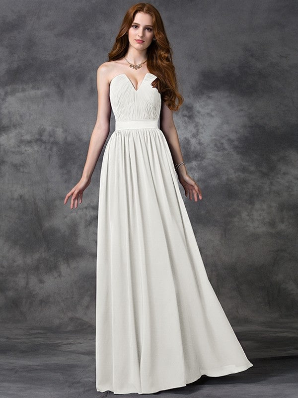 A-line/Princess Sweetheart Ruched Sleeveless Long Chiffon Bridesmaid Dresses CICIP0005563