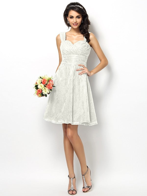 A-Line/Princess Straps Lace Sleeveless Short Bridesmaid Dresses CICIP0005042