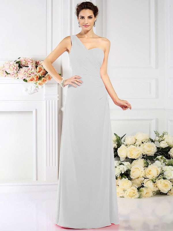 A-Line/Princess One-Shoulder Pleats Sleeveless Long Chiffon Bridesmaid Dresses CICIP0005537