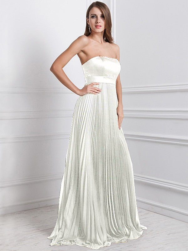 A-Line/Princess Strapless Sleeveless Ruffles Long Chiffon Bridesmaid Dresses CICIP0005555
