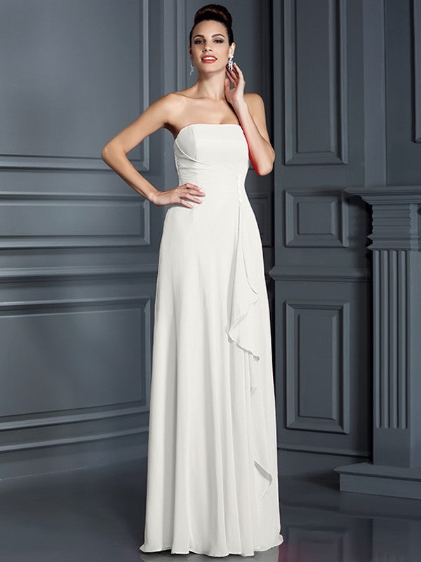 A-Line/Princess Strapless Beading Sleeveless Long Chiffon Bridesmaid Dresses CICIP0005573