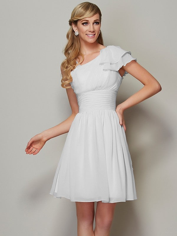 A-Line/Princess Straps Sleeveless Pleats Short Chiffon Bridesmaid Dresses CICIP0005576