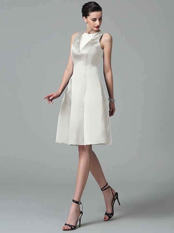 A-Line/Princess Jewel Ruffles Sleeveless Short Satin Bridesmaid Dresses CICIP0005657