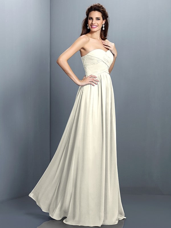 A-Line/Princess Sweetheart Pleats Sleeveless Long Chiffon Bridesmaid Dresses CICIP0005405
