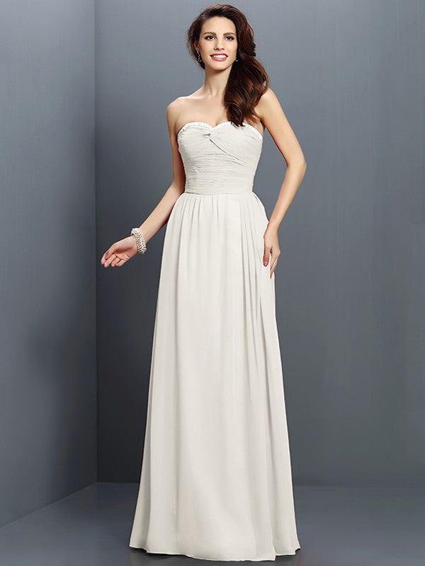 A-Line/Princess Sweetheart Beading Sleeveless Long Chiffon Bridesmaid Dresses CICIP0005763