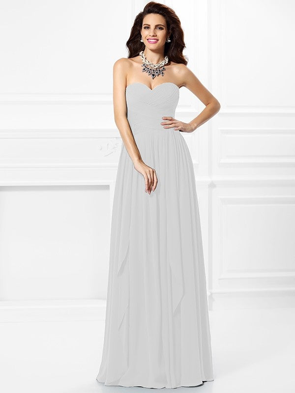 A-Line/Princess Sweetheart Pleats Ruffles Sleeveless Long Chiffon Bridesmaid Dresses CICIP0003265