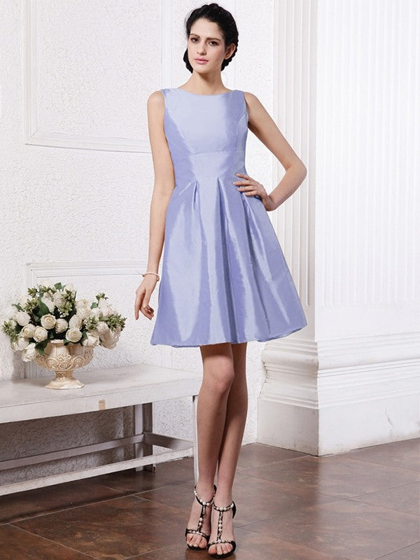 A-Line/Princess Scoop Sleeveless Pleats Short Taffeta Bridesmaid Dresses CICIP0005723